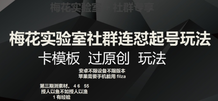 梅花实验室社群连怼起号玩法，卡模板过原创玩法【揭秘】-比钱轻创