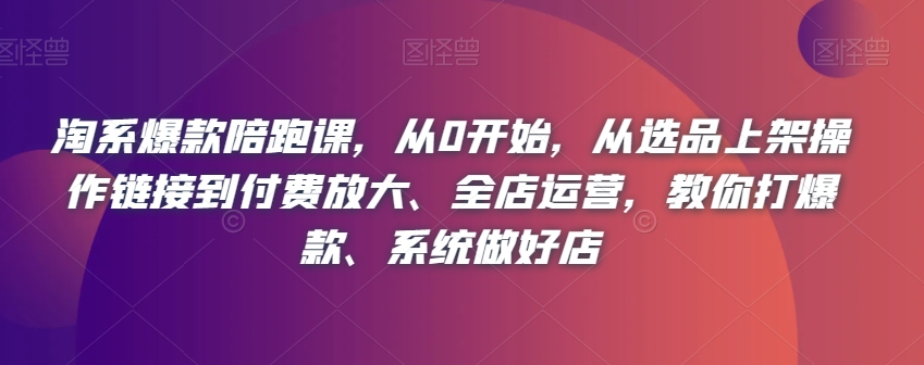 淘系爆款陪跑课，从0开始，从选品上架操作链接到付费放大、全店运营，教你打爆款、系统做好店-比钱轻创