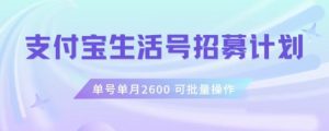 支付宝生活号作者招募计划，单号单月2600，可批量去做，工作室一人一个月轻松1w+【揭秘】-比钱轻创