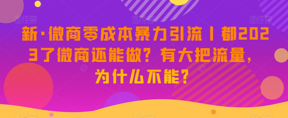 新·微商零成本暴力引流丨都2023了微商还能做？有大把流量，为什么不能？-比钱轻创