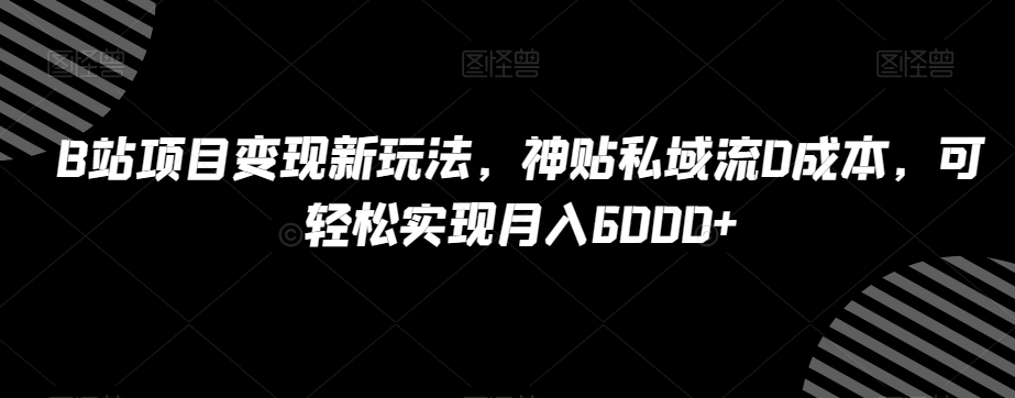 B站项目变现新玩法，神贴私域流0成本，可轻松实现月入6000+【揭秘】-比钱轻创