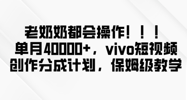 老奶奶都会操作，新平台无脑操作，单月40000+，vivo短视频创作分成计划【揭秘】-比钱轻创