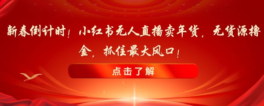 新春倒计时！小红书无人直播卖年货，无货源撸金，抓住最大风口【揭秘】-比钱轻创