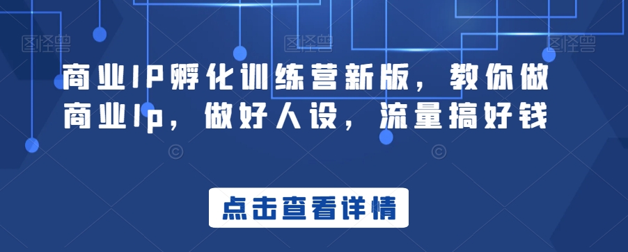 商业IP孵化训练营新版，教你做商业Ip，做好人设，流量搞好钱-比钱轻创