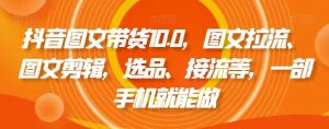 抖音图文带货10.0，图文拉流、图文剪辑，选品、接流等，一部手机就能做-比钱轻创