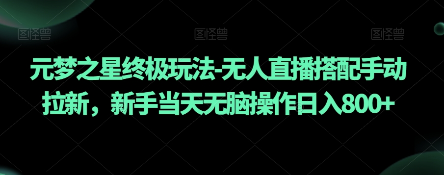 元梦之星终极玩法-无人直播搭配手动拉新，新手当天无脑操作日入800+【揭秘】-比钱轻创