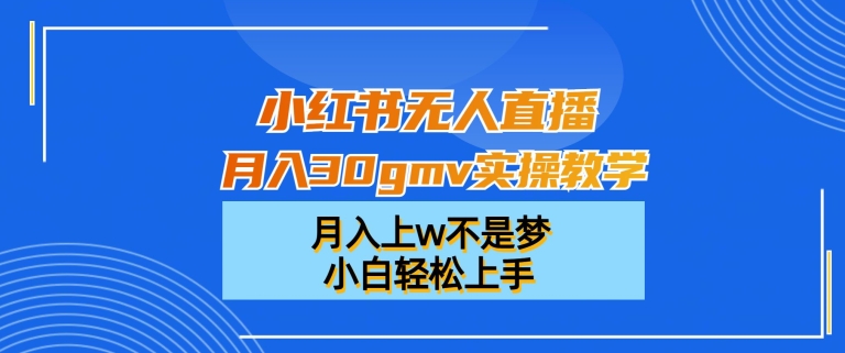 小红书无人直播月入30gmv实操教学，月入上w不是梦，小白轻松上手【揭秘】-比钱轻创