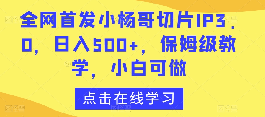 全网首发小杨哥切片IP3.0，日入500+，保姆级教学，小白可做【揭秘】-比钱轻创