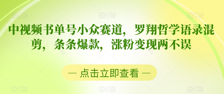 中视频书单号小众赛道，罗翔哲学语录混剪，条条爆款，涨粉变现两不误【揭秘】-比钱轻创