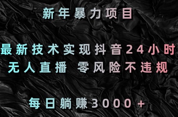 新年暴力项目，最新技术实现抖音24小时无人直播，零风险不违规，每日躺赚3000＋【揭秘】-比钱轻创