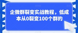 企微群裂变实战教程，低成本从0裂变100个群的-比钱轻创