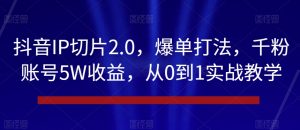 抖音IP切片2.0，爆单打法，千粉账号5W收益，从0到1实战教学【揭秘】-比钱轻创