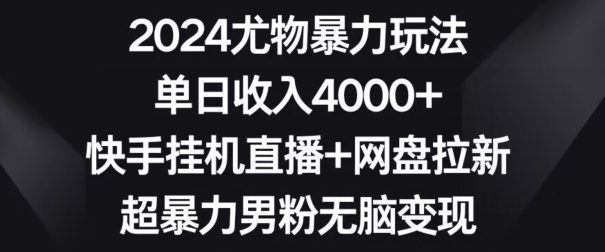2024尤物暴力玩法，单日收入4000+，快手挂机直播+网盘拉新，超暴力男粉无脑变现【揭秘】-比钱轻创