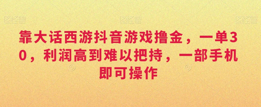靠大话西游抖音游戏撸金，一单30，利润高到难以把持，一部手机即可操作，日入3000+【揭秘】-比钱轻创