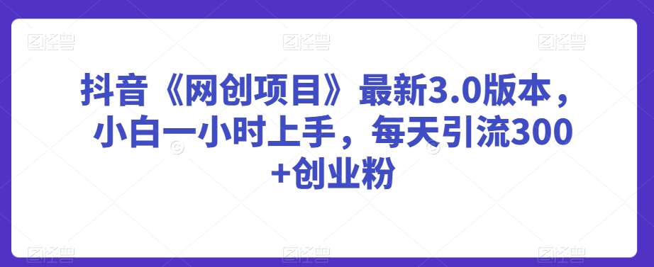 抖音《网创项目》最新3.0版本，小白一小时上手，每天引流300+创业粉【揭秘】-比钱轻创