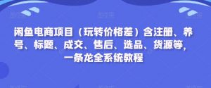 闲鱼电商项目（玩转价格差）含注册、养号、标题、成交、售后、选品、货源等，一条龙全系统教程-比钱轻创