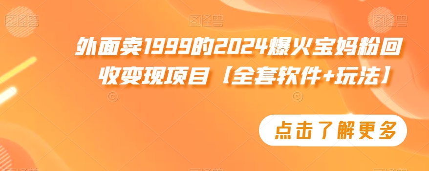 外面卖1999的2024爆火宝妈粉回收变现项目【全套软件+玩法】【揭秘】-比钱轻创