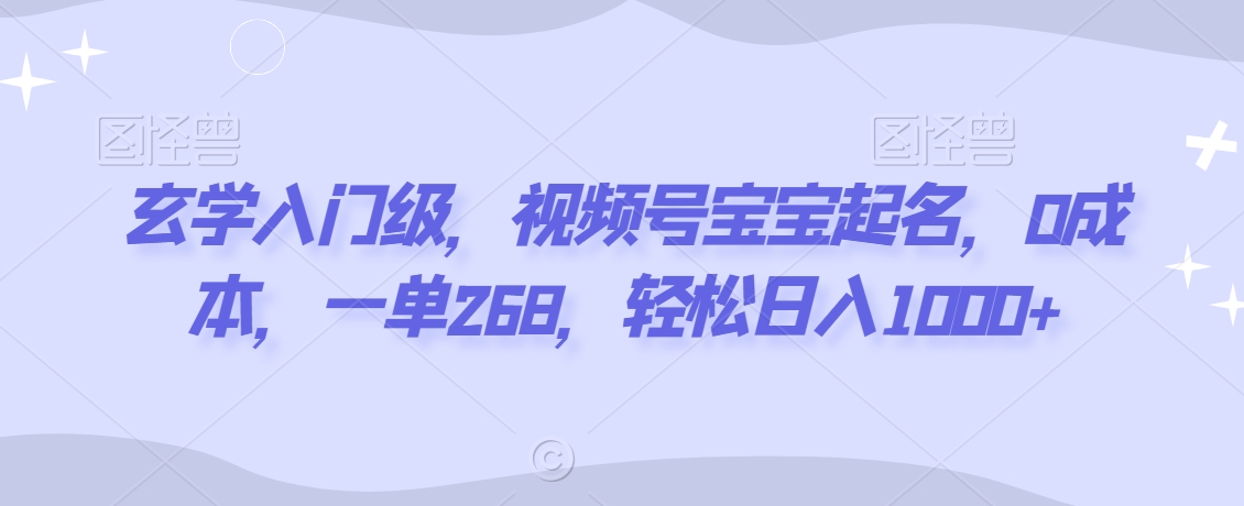玄学入门级，视频号宝宝起名，0成本，一单268，轻松日入1000+【揭秘】-比钱轻创