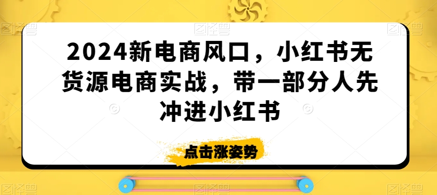 2024新电商风口，小红书无货源电商实战，带一部分人先冲进小红书-比钱轻创