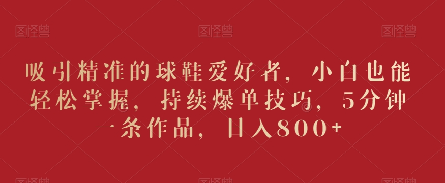 吸引精准的球鞋爱好者，小白也能轻松掌握，持续爆单技巧，5分钟一条作品，日入800+【揭秘】-比钱轻创