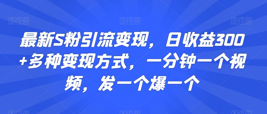 最新S粉引流变现，日收益300+多种变现方式，一分钟一个视频，发一个爆一个【揭秘】-比钱轻创