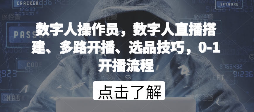 数字人操作员，数字人直播搭建、多路开播、选品技巧，0-1开播流程-比钱轻创