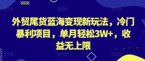 外贸尾货蓝海变现新玩法，冷门暴利项目，单月轻松3W+，收益无上限【揭秘】-比钱轻创