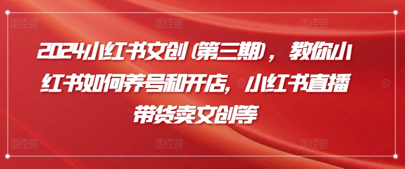 2024小红书文创(第三期)，教你小红书如何养号和开店，小红书直播带货卖文创等-比钱轻创