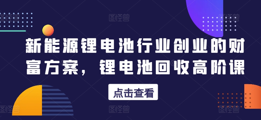 新能源锂电池行业创业的财富方案，锂电池回收高阶课-比钱轻创