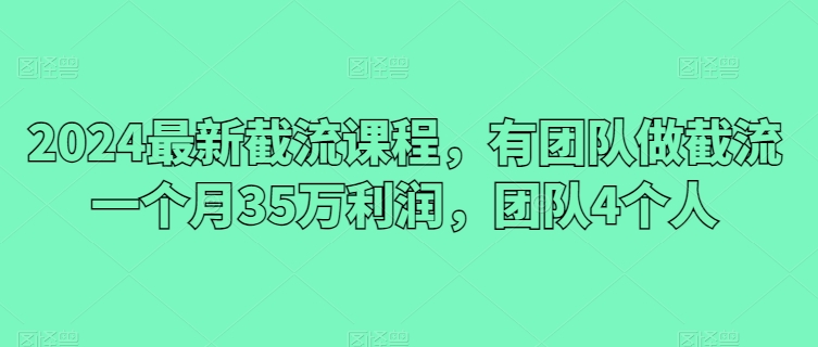 2024最新截流课程，有团队做截流一个月35万利润，团队4个人-比钱轻创