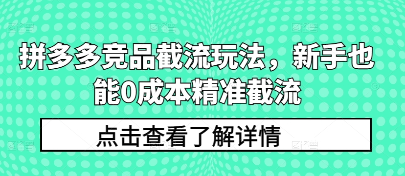 拼多多竞品截流玩法，新手也能0成本精准截流-比钱轻创