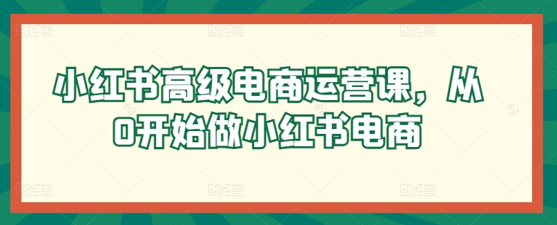 小红书高级电商运营课，从0开始做小红书电商-比钱轻创