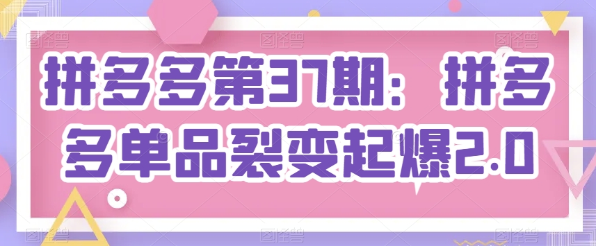 拼多多第37期：拼多多单品裂变起爆2.0-比钱轻创