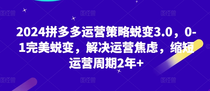 2024拼多多运营策略蜕变3.0，0-1完美蜕变，解决运营焦虑，缩短运营周期2年+-比钱轻创