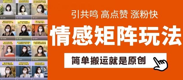 简单搬运，情感矩阵玩法，涨粉速度快，可带货，可起号【揭秘】-比钱轻创