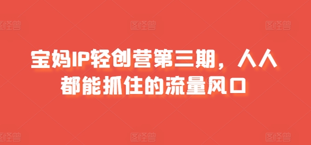 宝妈IP轻创营第三期，人人都能抓住的流量风口-比钱轻创