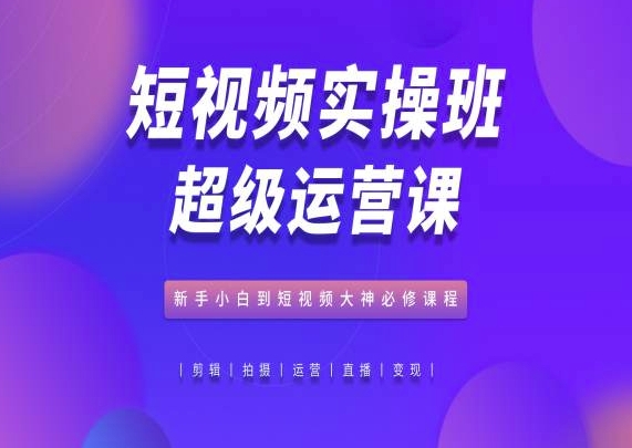 短视频实操班超级运营课，新手小白到短视频大神必修课程-比钱轻创