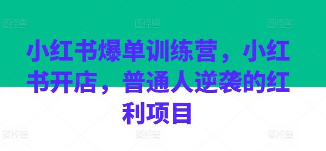 小红书爆单训练营，小红书开店，普通人逆袭的红利项目-比钱轻创