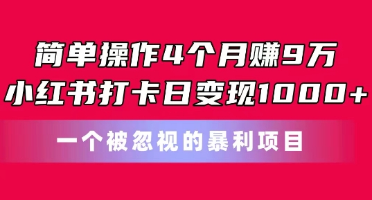 简单操作4个月赚9w，小红书打卡日变现1k，一个被忽视的暴力项目【揭秘】-比钱轻创