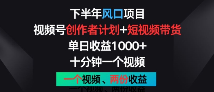 下半年风口项目，视频号创作者计划+视频带货，一个视频两份收益，十分钟一个视频【揭秘】-比钱轻创