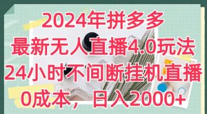 2024年拼多多最新无人直播4.0玩法，24小时不间断挂机直播，0成本，日入2k【揭秘】-比钱轻创