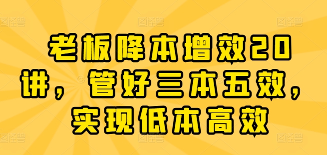 老板降本增效20讲，管好三本五效，实现低本高效-比钱轻创