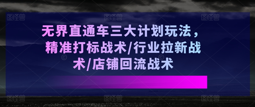 无界直通车三大计划玩法，精准打标战术/行业拉新战术/店铺回流战术-比钱轻创