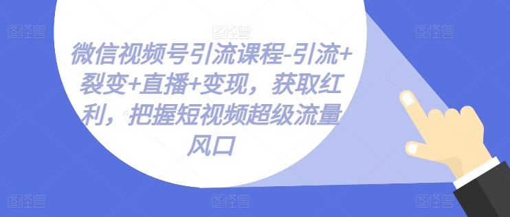 微信视频号引流课程-引流+裂变+直播+变现，获取红利，把握短视频超级流量风口-比钱轻创