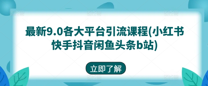 最新9.0各大平台引流课程(小红书快手抖音闲鱼头条b站)-比钱轻创