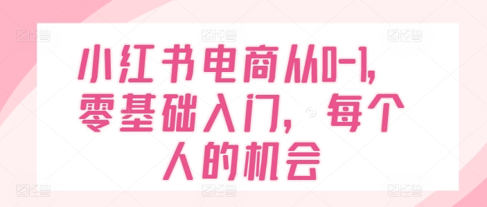 小红书电商从0-1，零基础入门，每个人的机会-比钱轻创