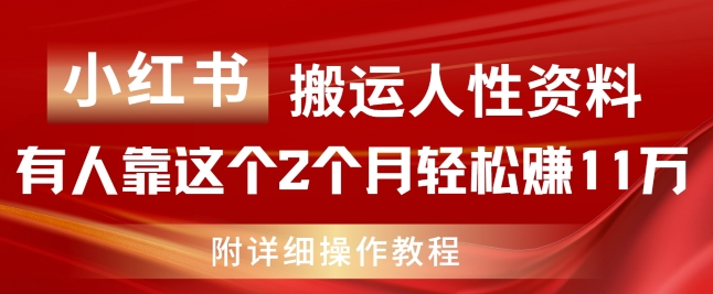 小红书搬运人性资料，有人靠这个2个月轻松赚11w，附教程【揭秘】-比钱轻创