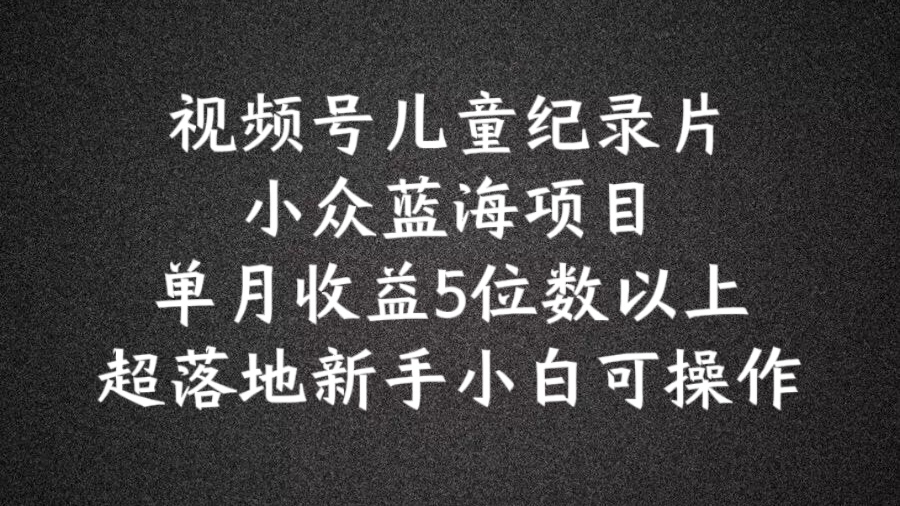 2024蓝海项目视频号儿童纪录片科普，单月收益5位数以上，新手小白可操作【揭秘】-比钱轻创