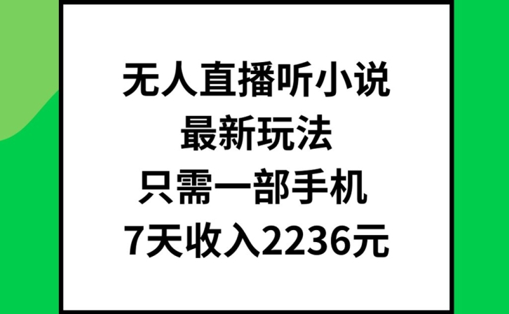 无人直播听小说最新玩法，只需一部手机，7天收入2236元【揭秘】-比钱轻创