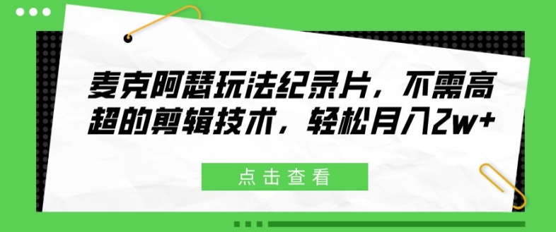 麦克阿瑟玩法纪录片，不需高超的剪辑技术，轻松月入2w+【揭秘】-比钱轻创